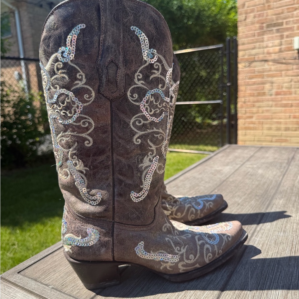 Corral Boots Embellished Brown Women's Western Boots with Sequins